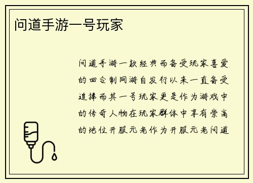 问道手游一号玩家